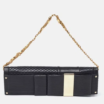 Versace Quilted Leather Medallion Chain Clutch In Black