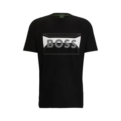 Hugo Boss Cotton-blend Regular-fit T-shirt With Logo Artwork In Black