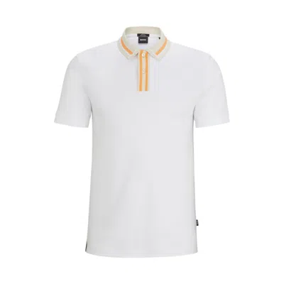 Hugo Boss Mercerized-cotton Slim-fit Polo Shirt With Contrast Stripes In White