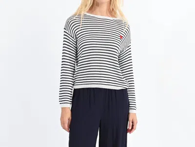 Lili Sidonio Stripe Knit Sweater In Navy In White