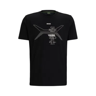 Hugo Boss Cotton-jersey T-shirt With Crew Neck And Seasonal Artwork In Black