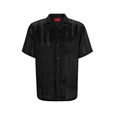 Hugo Relaxed-fit Shirt With Burnout-print Stripes In Black