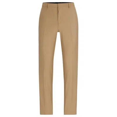Hugo Slim-fit Trousers In Patterned Super-flex Fabric In Beige