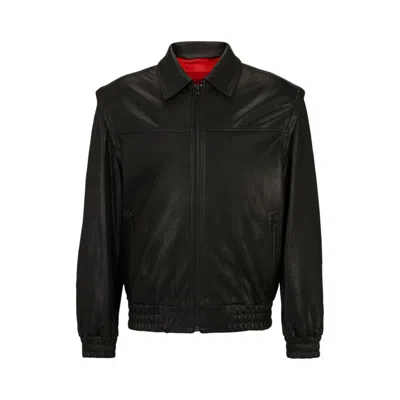 Hugo Leather Jacket With Detachable Sleeves And Stud Artwork In Black