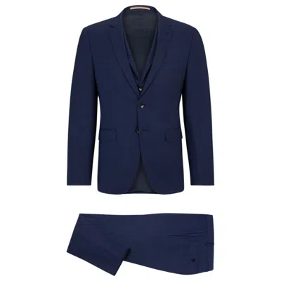 Hugo Boss Extra-slim-fit Suit In Patterned Stretch Wool In Dark Blue