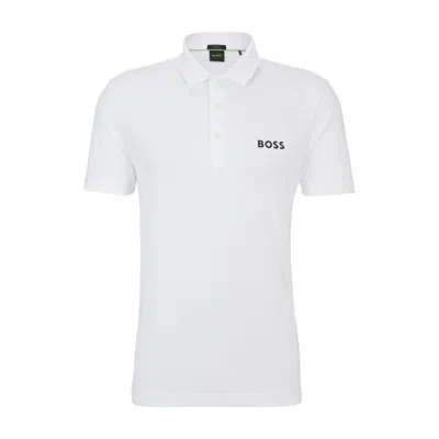 Hugo Boss Degrad-jacquard Polo Shirt With Contrast Logo In White