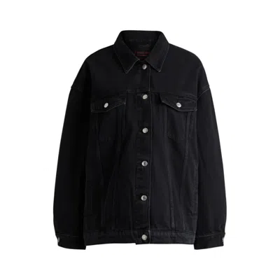 Hugo Oversize-fit Jacket In Black Denim With Fringing In Dark Grey