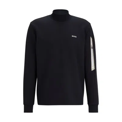 Hugo Boss Cotton-blend Sweatshirt With Hd Logo Print In Dark Blue