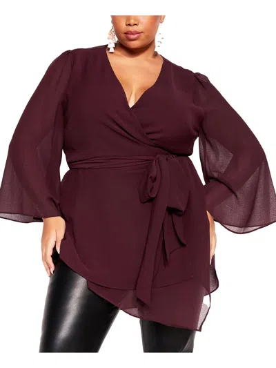 City Chic Plus Womens Faux Wrap Polyester Wrap Top In Red