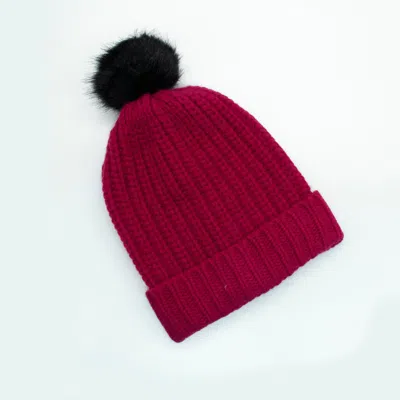 Portolano Chunky Ribbed Hat With Pom In Red