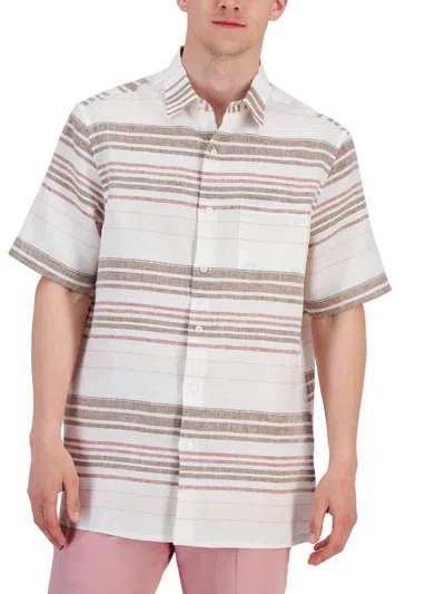 Club Room Mens Striped Linen Button-down Shirt In Beige