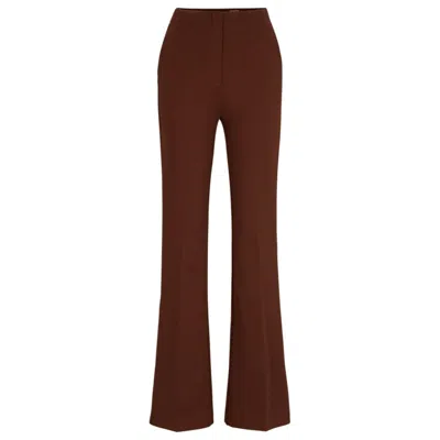 Hugo Boss Regular-fit Trousers In Stretch Twill With Flared Leg In Brown