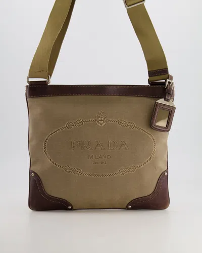 Prada Canvas And Leather Shoulder Bag With Logo Detail In Brown