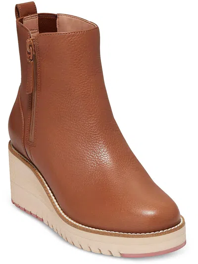 Zerogrand Cole Haan Zg City Wedge Side Womens Leather Ankle Boots In Brown