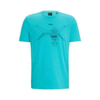 Hugo Boss Cotton-jersey T-shirt With Crew Neck And Seasonal Artwork In Green