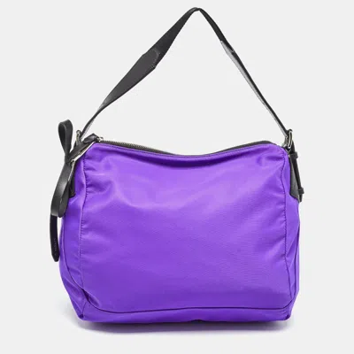 Lancel Nylon And Leather Bow June Hobo In Purple