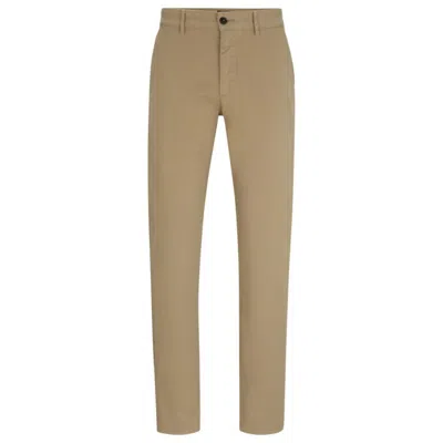 Hugo Boss Slim-fit Chinos In Stretch-cotton Satin In Open Brown 246