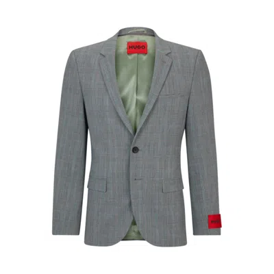 Hugo Extra-slim-fit Jacket In Checked Super-flex Fabric In Grey