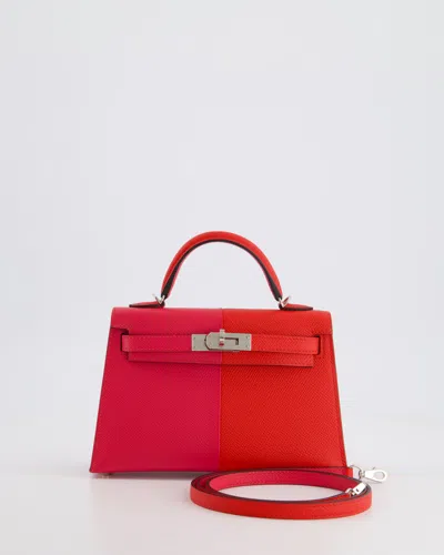 Pre-owned Hermes Hermès Mini Kelly Ii 20cm In Rouge De Coeur, Rose Extreme With Zanzibar Interior Epsom Leather With In Red