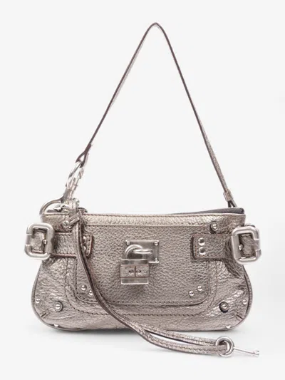 Chloé Paddington Pochette Chrome Leather Bag In Silver