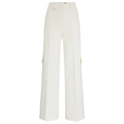 Hugo Boss Straight-fit Trousers In A Cotton Blend In White