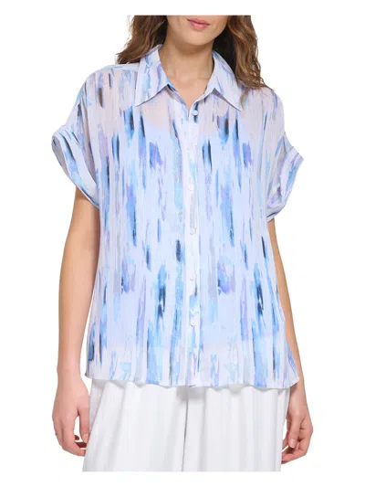 Dkny Womens Collar Button-down Top In Multi