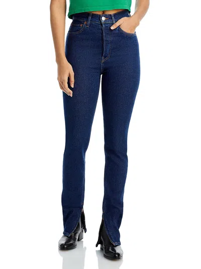 Re/done Womens High Rise Ankle Slit Slim Jeans In Blue