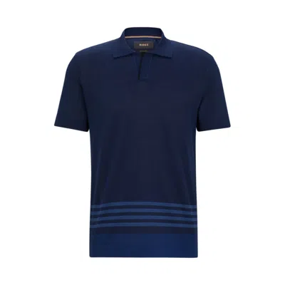 Hugo Boss Cotton-silk Polo Shirt With Striped Details In Blue