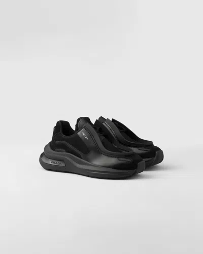 Prada Men's Phaser Sneakers With Rubber Burlotto Detail In Black