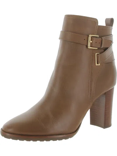 Lauren Ralph Lauren Madisyn Womens Leather Stacked Heel Ankle Boots In Brown