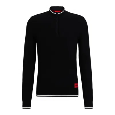 Hugo Zip-neck Sweater With Red Logo Label In Black 001