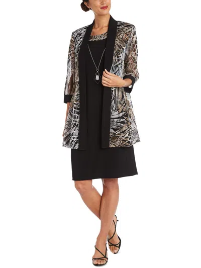 R & M Richards Womens Printed Jacket Two Piece Dress In Black
