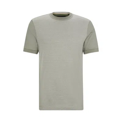 Hugo Boss Cotton-silk Regular-fit T-shirt With Mixed Structures In Green