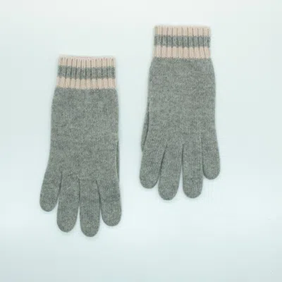 Portolano Cashmere Gloves With Striped Cuff In Grey