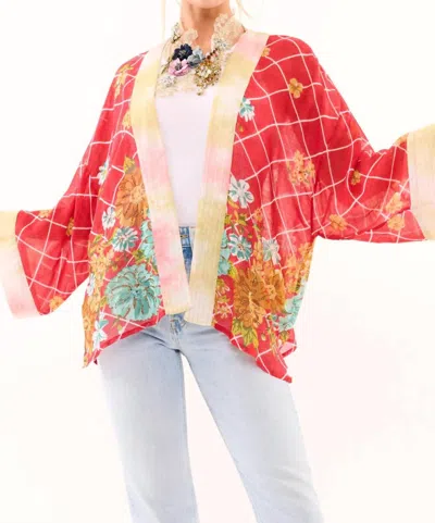 Aratta Borrocow Beauty Hand Embellished Kimono In Vintage Coral Print In Multi