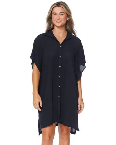 Raisins Juniors' Vacay Button-front Side-slit Cover-up In Black