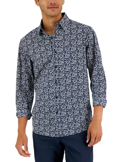 Michael Kors Mens Floral Print Cotton Button-down Shirt In Blue
