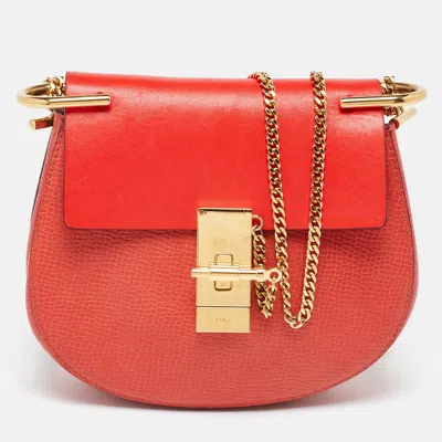 Chloé Leather Small Drew Shoulder Bag In Orange