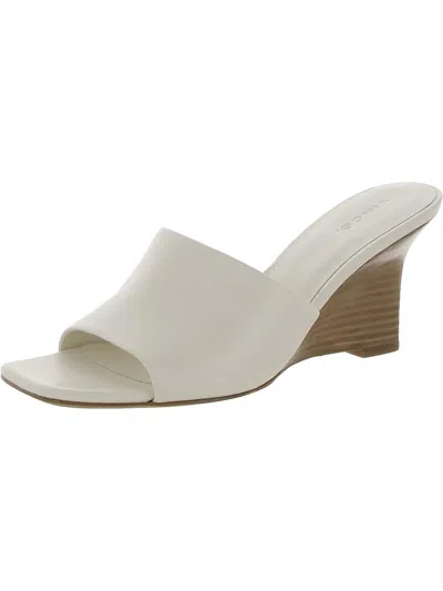 Vince Pia Womens Leather Square Toe Wedge Sandals In White