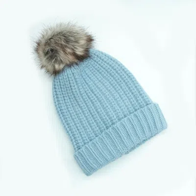Portolano Chunky Ribbed Hat With Pom In Blue