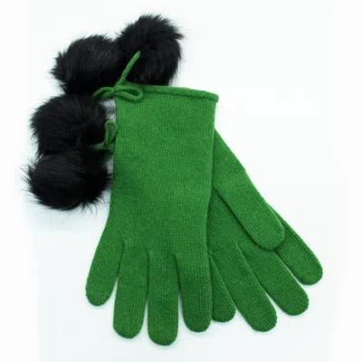 Portolano Gloves With Fur Poms In Green