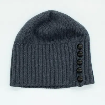 Portolano Beanie Hat With Leather Buttons In Grey