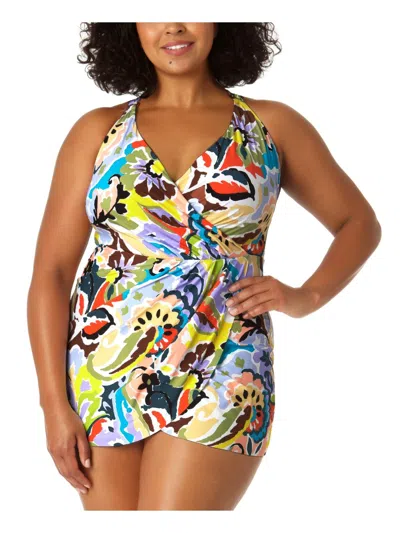 Anne Cole Plus Womens Printed Nylon One-piece Swimsuit In Multi
