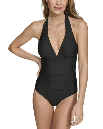 Dkny Women's Tie-back Halter-style One-piece Swimsuit In Black