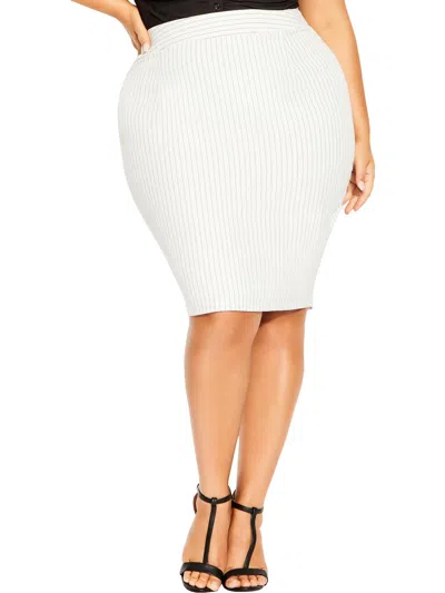 City Chic Womens Pinstripe Knee Length Pencil Skirt In White