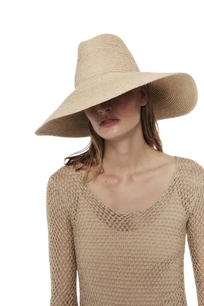 Janessa Leone Tinsley Packable Straw Bucket Hat In Natural In Beige