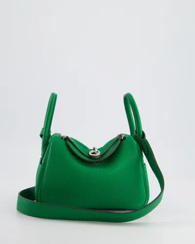 Pre-owned Hermes Mini Lindy Bag In Bamboo Clemence Leather With Palladium Hardware In Green