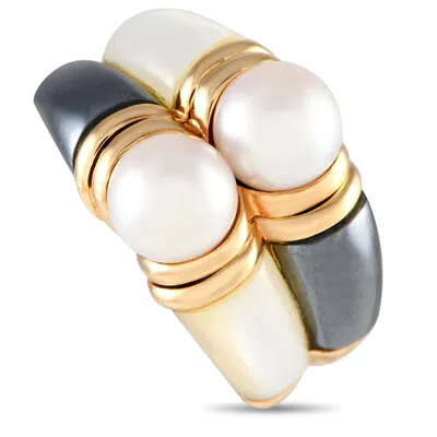 Bvlgari Lucia 18k Yellow Gold Pearl, Hematite And Mother Of Pearl Ring Bv30-051524 In Silver