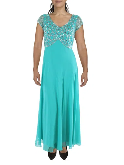 Jkara Womens Embellished Long Evening Dress In Blue