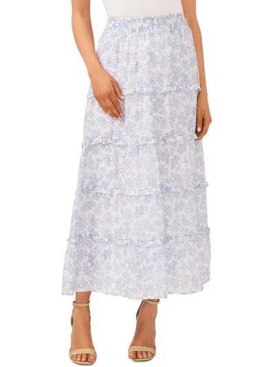 Cece Womens Floral Print Ruffled Midi Skirt In Multi